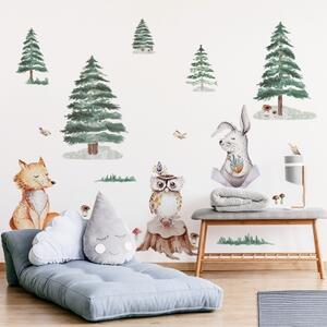 ELIS DESIGN Nálepka na zeď - Lesní kráslovství - Zvířátka s liškou Velikost: velká - L