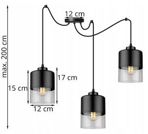 Závěsné svítidlo ROMA SPIDER, 3x černé/transparentní skleněné stínítko