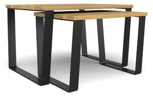 Konferenční stolky - set Skřivan větší a menší Typ a sukovitost dřeva: Dub sukovitý/rustikální (0 Kč), Barva kovových nohou: Černá mat - RAL 9005 (0 Kč), Varianty velikostí stolů (D x Š x V): 50x50x45 a 65x65x50 (cm)