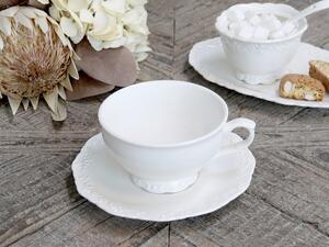 Porcelánový šálek s podšálkem bílý Provence Tea 350 ml (Chic Antique)