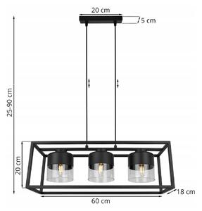 Závěsné svítidlo ROMA CAGE, 3x černé/transparentní skleněné stínítko v kovovém rámu