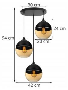 Závěsné svítidlo OSLO, 3x černé/medové skleněné stínítko, O