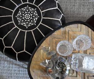 Krásy Orientu Orientální marocký taburet Kartal - černý s bílým prošíváním