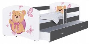Dětská postel LUKI se šuplíkem ŠEDÁ 160x80 cm vzor MEDVÍDEK 2