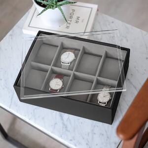 Stackers, Pánská šperkovnice na hodinky Black Pebble 8 Piece Watch Box & Acrylic Lid | černá 74806