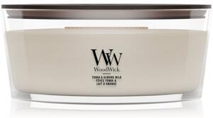 Woodwick Tonka & Almond Milk vonná svíčka s dřevěným knotem 453.6 g