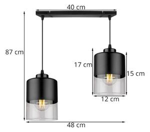 Závěsné svítidlo ROMA, 2x černé/transparentní skleněné stínítko