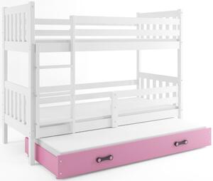 Dětská patrová postel s přistýlkou CARINO 3 | 80 x 190 cm Barva: bílá / růžová