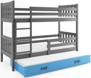 BMS Dětská patrová postel s přistýlkou CARINO 3 | 80 x 190 cm Barva: Šedá / Modrá