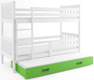 Dětská patrová postel s přistýlkou CARINO 3 | 80 x 190 cm Barva: bílá / zelená
