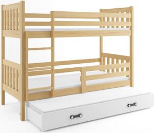 Dětská patrová postel s přistýlkou CARINO 3 | 80 x 190 cm Barva: Borovice / bílá
