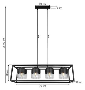 Závěsné svítidlo ROMA CAGE, 4x černé/transparentní skleněné stínítko v kovovém rámu