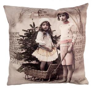 Vánoční povlak na polštář s vintage motivem děti se stromečkem – 45x45 cm