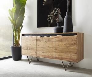 DELIFE Komoda Stonegrace 147x45 cm akácie přírodní 3 dvířka přírodní hrana