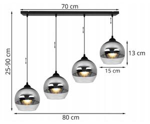 Závěsné svítidlo BERGEN, 4x chromové/transparentní skleněné stínítko (fi 15cm)