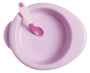 CHICCO Set jídelní - talíř, lžička, sklenka - růžový 6m+