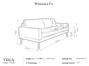 WINDSOR & CO Třímístná pohovka Vega 212 × 94,5 × 86 cm
