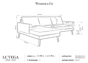 WINDSOR & CO Třímístná rohová pohovka Vega levý roh 242 × 156 × 86 cm