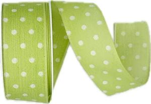 Stuha bavlněná POLKADOT GREEN pastelově zelená 25mm x 2m (11,-Kč/m)