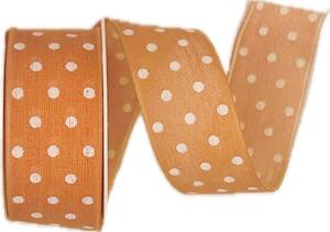 Stuha bavlněná POLKADOT ORANGE pastelově oranžová 25mm x 2m (11,-Kč/m)