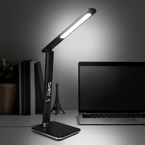 WO45-B LED stolní lampička s displayem, 9W, volba teploty světla, kůže, černá