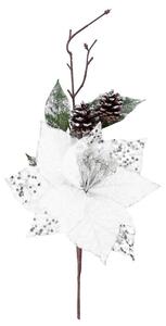 6 ks Vetvička MagicHome Vianoce, s kvetom poinsettia, biela, 34 cm