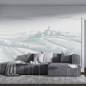 Fototapety Toskánsko krajina, Itálie, vinice, příroda, starý hrad, modré barvy, Fototapety provance, w03349v1 : uwalls.cz