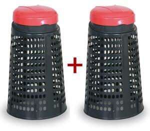 Odpadkový koš plastový na pytle 120 L - 1+1 ZDARMA černý, červená