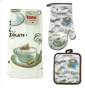 Kuchyňský set TORO café bistro - rukavice, chňapka, utěrka