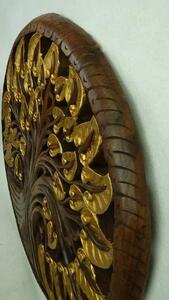Závěsná dekorace Mandala Strom života zlatý, teakové dřevo, 90 cm (Masterpiece ruční práce)