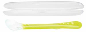 NUBY Lžička silikon s dlouhou rukojetí a s obalem 1 ks, 6 m+, žlutozelená