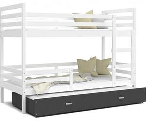 DOBRESNY Dětská patrová postel s přistýlkou JACEK 3 190x80 cm BÍLÁ-ŠEDÁ