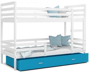 Dětská patrová postel JACEK 160x80 cm BÍLÁ-MODRÁ