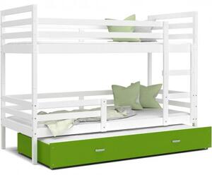 DOBRESNY Dětská patrová postel s přistýlkou JACEK 3 190x80 cm BÍLÁ-ZELENÁ