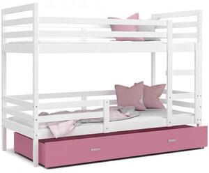 DOBRESNY Dětská patrová postel JACEK 160x80 cm BÍLÁ-RŮŽOVÁ