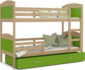 DOBRESNY Dětská patrová postel Matyas dřevěná 160x80 BOROVICE-ZELENÁ