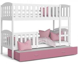 Dětská patrová postel KUBU 3 190x80 cm BÍLÁ RŮŽOVÁ