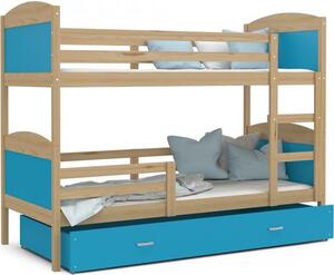 DOBRESNY Dětská patrová postel Matyas dřevěná 160x80 BOROVICE-MODRÁ