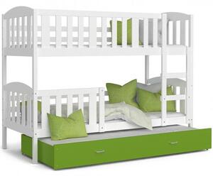 DOBRESNY Dětská patrová postel KUBU 3 200x90 cm BÍLÁ ZELENÁ