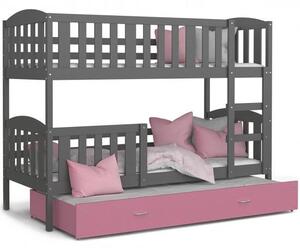 DOBRESNY Dětská patrová postel KUBU 3 190x80 cm ŠEDÁ RŮŽOVÁ