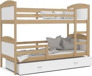 DOBRESNY Dětská patrová postel Matyas dřevěná 160x80 BOROVICE-BÍLÁ
