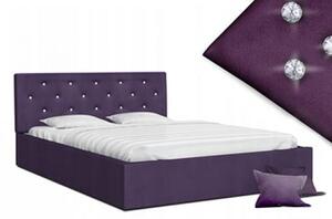 Luxusní manželská postel CRYSTAL fialová 140x200 s dřevěným roštem