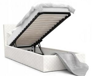 Luxusní postel VEGAS bílá 90x200 z eko kůže s kovovým roštem