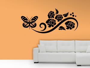 Designová-14 Motýl a květy, Samolepky na zeď