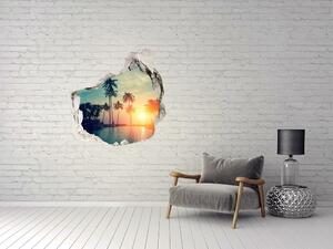 Díra 3D ve zdi nálepka Západ slunce palmy nd-p-118937012
