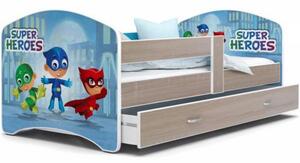 Pohádková postel LUCKY 140x80 Sonoma SUPER HEROES 54L