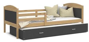 Dětská postel MATYAS P2 80x190 cm s borovicovou konstrukcí v šedé barvě s přistýlkou