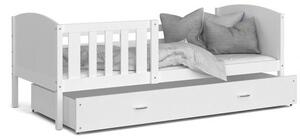 Dětská postel TAMI P 80x160 cm s bílou konstrukcí v bílé barvě se šuplíkem
