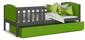Dětská postel TAMI P 80x160 cm s šedou konstrukcí v zelené barvě se šuplíkem