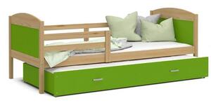 Dětská postel MATYAS P2 80x190 cm s borovicovou konstrukcí v zelené barvě s přistýlkou
